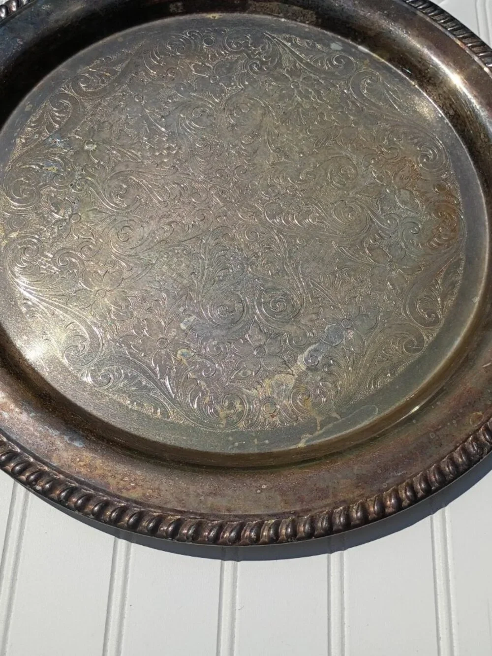 Vintage Silverplate Serving Tray Round Fluted Platter 15.25